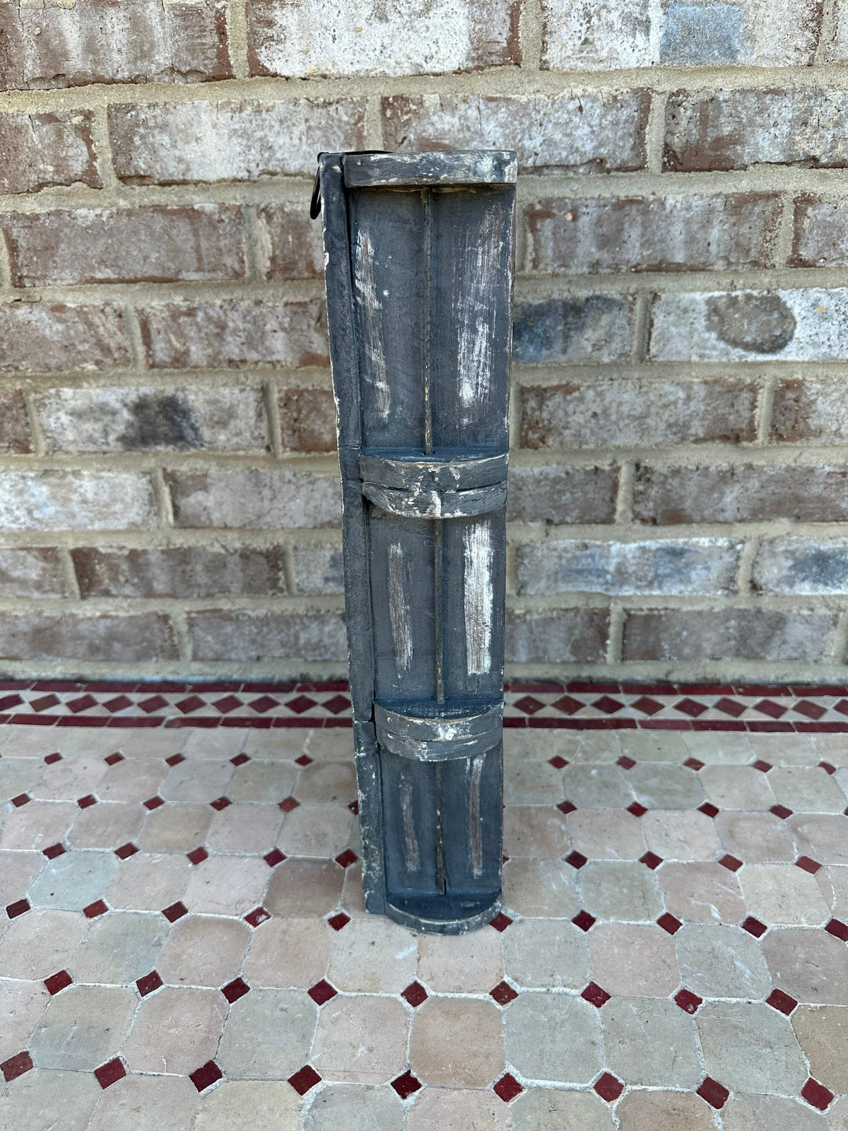 Rustic Three Tier Brick Mold Shelf Farmhouse Antique Style Distressed Box Tray Display Holder Table Black