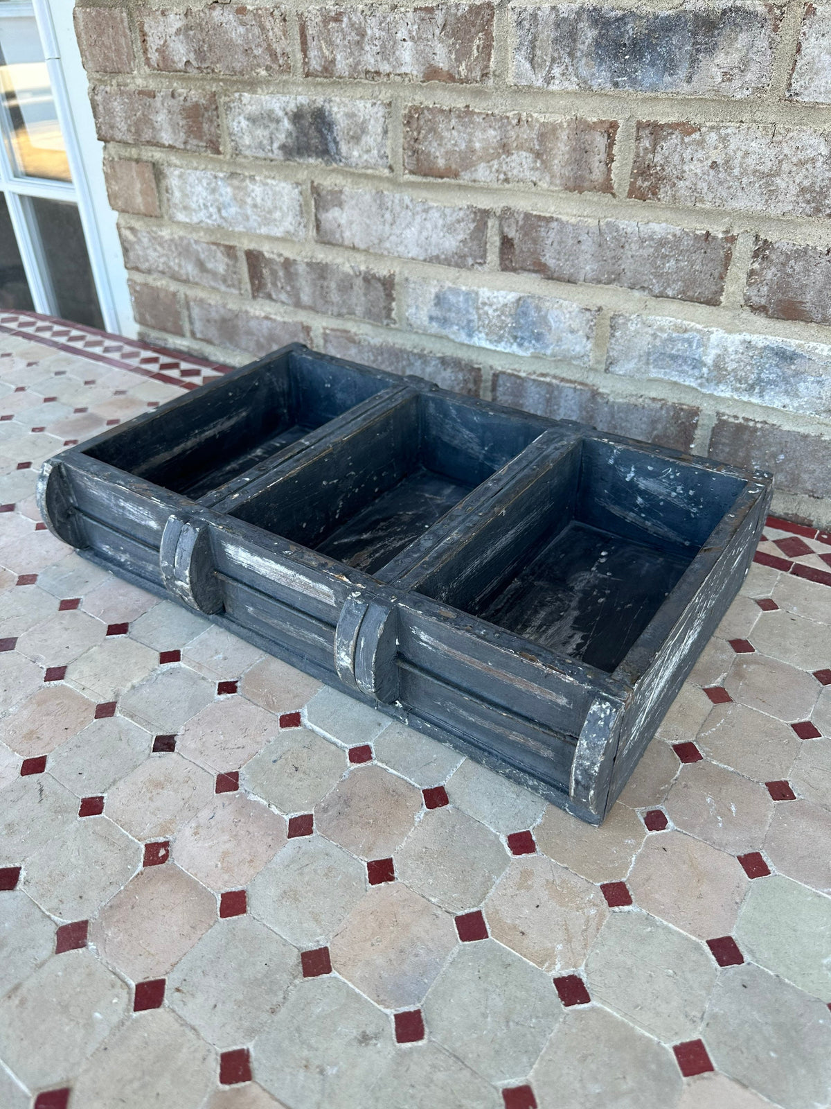 Rustic Three Tier Brick Mold Shelf Farmhouse Antique Style Distressed Box Tray Display Holder Table Black