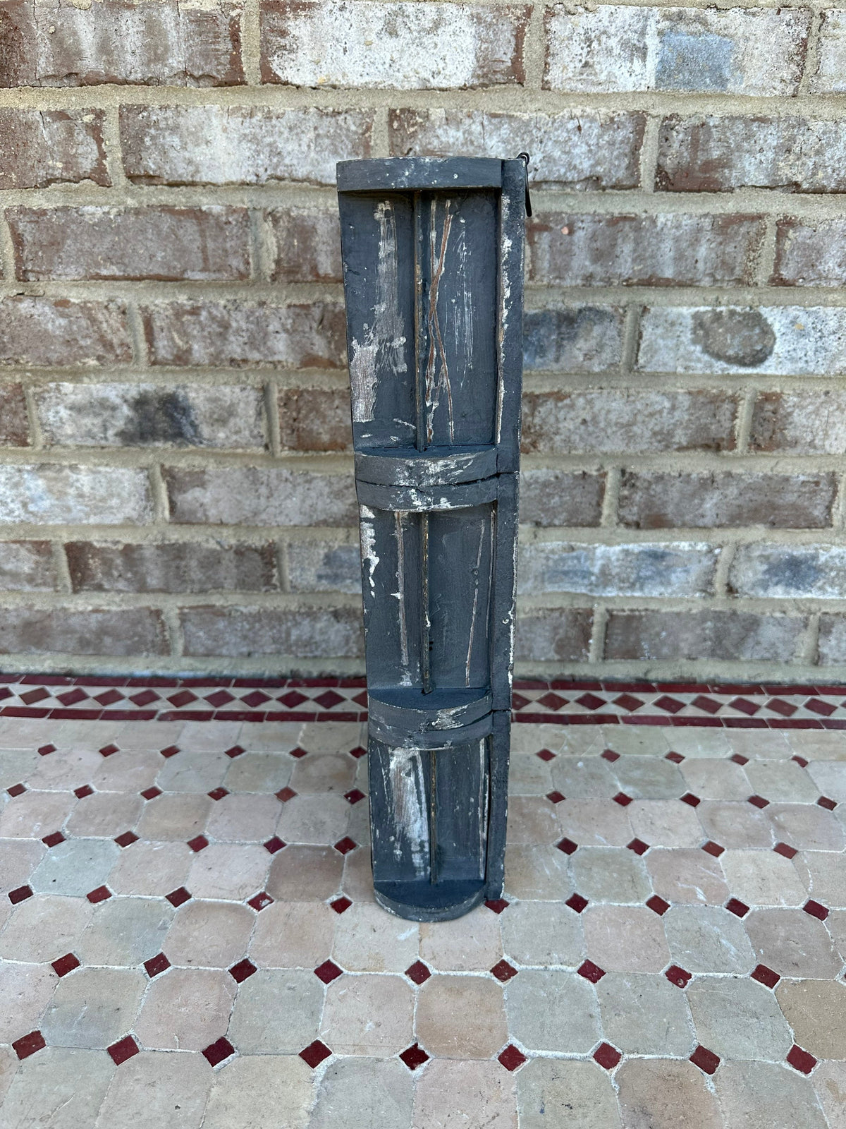 Rustic Three Tier Brick Mold Shelf Farmhouse Antique Style Distressed Box Tray Display Holder Table Black