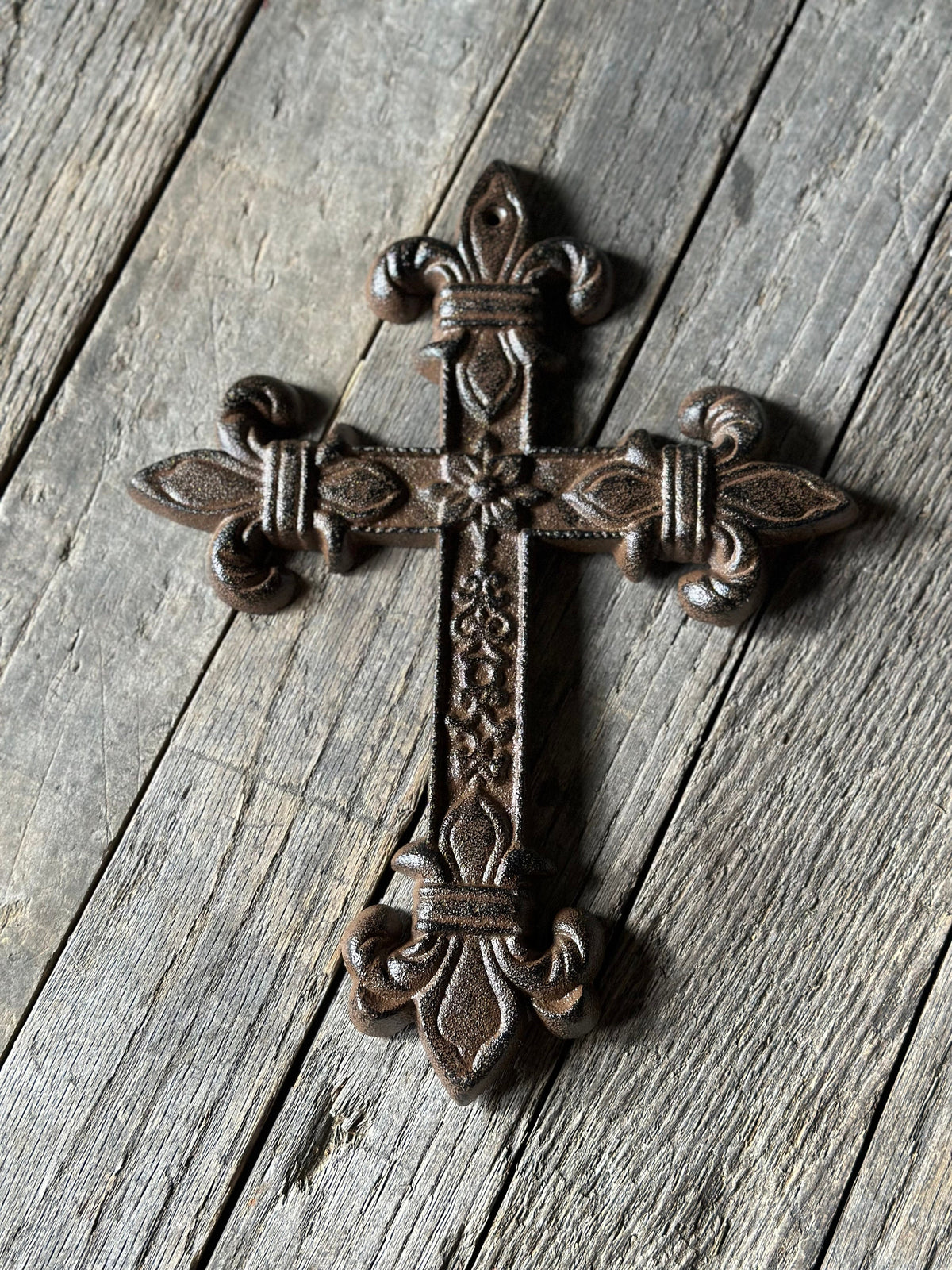 Large FLEUR DE LIS Cross Antique Brown Patina Finish for wall mounting 9" x 12” Heavy