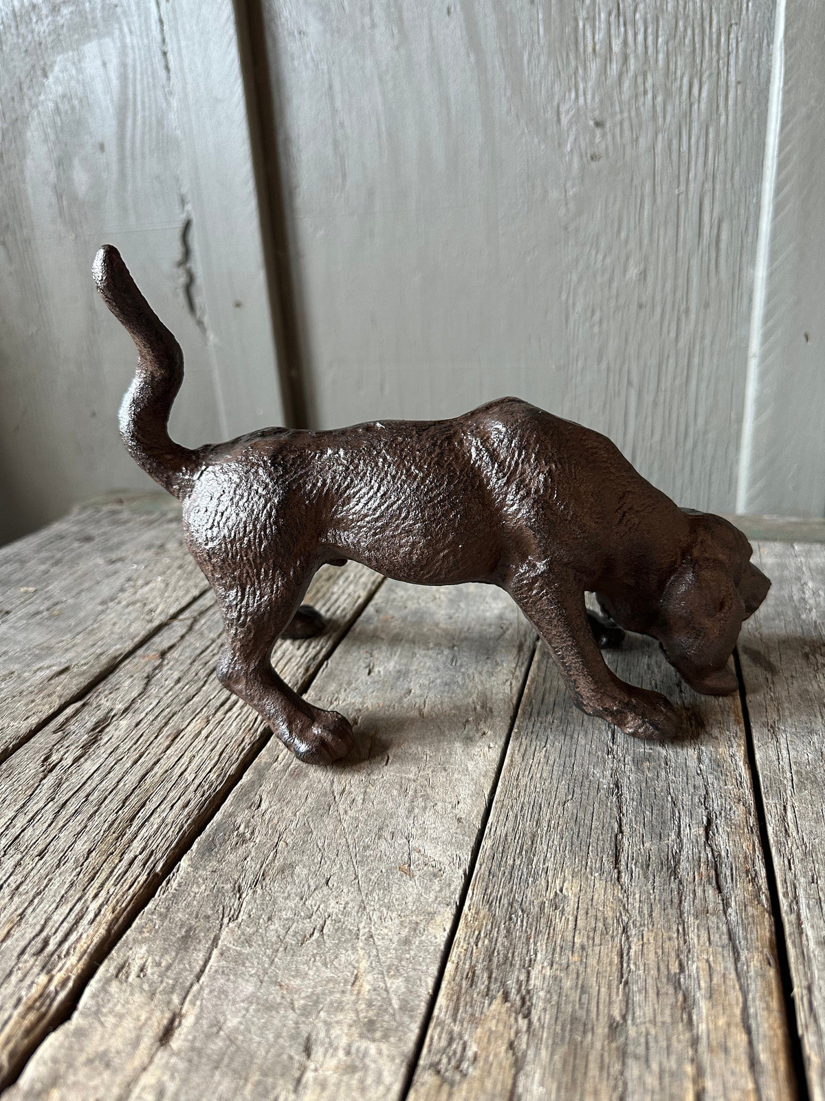 Large Cast Iround Hound Dog Statue - Paperweight Door Stop Puppy Gift Figurine Heavy