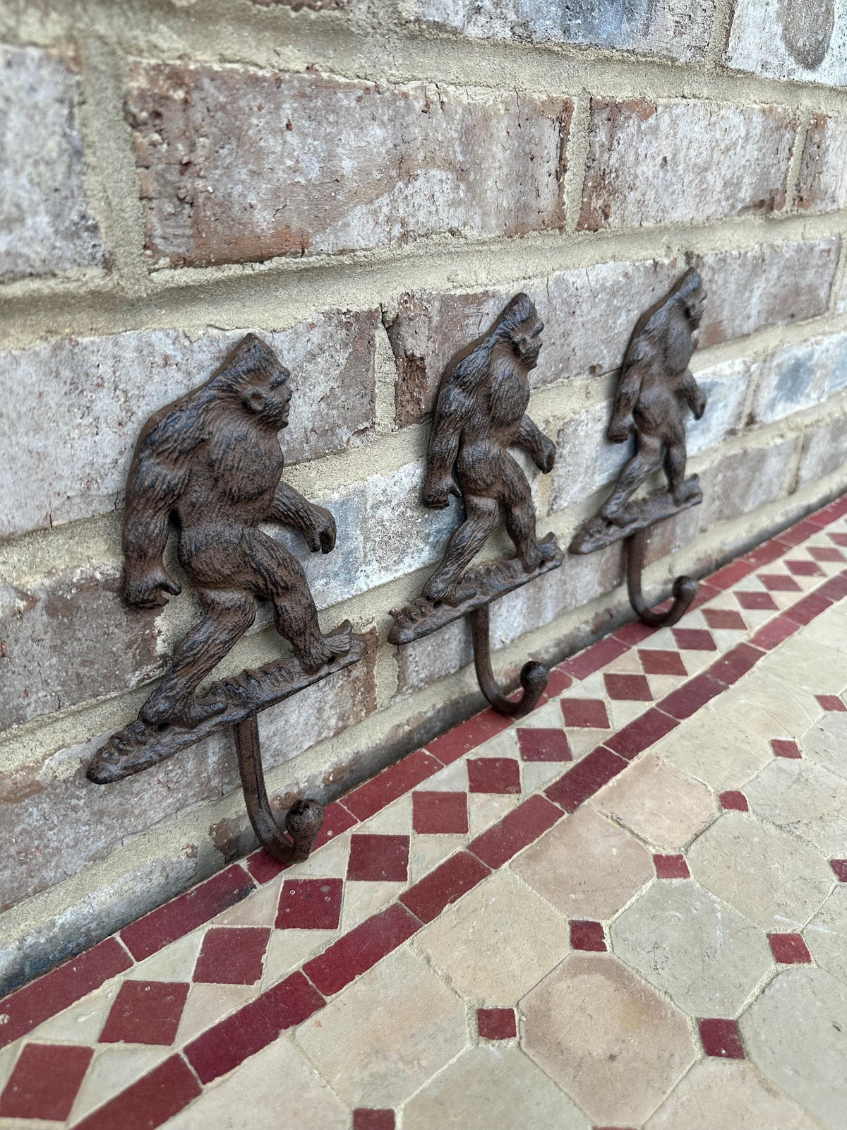 Set Of 3 - Cast Iron Sasquatch Wall Hook Yeti Rustic Cabin Decor Dinner Mythical Mountain Forest Creature Entryway Towel Key Hanger
