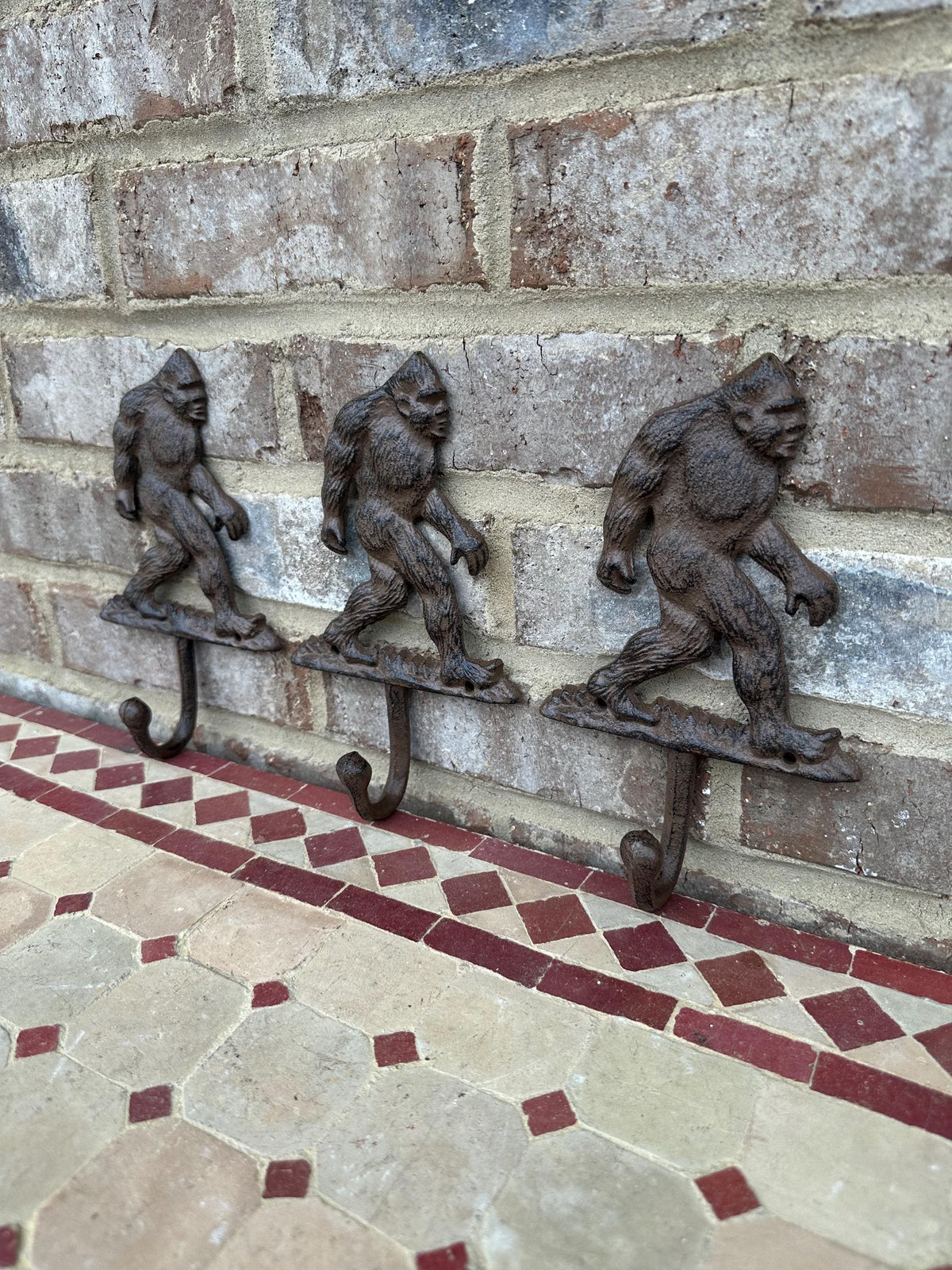 Set Of 3 - Cast Iron Sasquatch Wall Hook Yeti Rustic Cabin Decor Dinner Mythical Mountain Forest Creature Entryway Towel Key Hanger