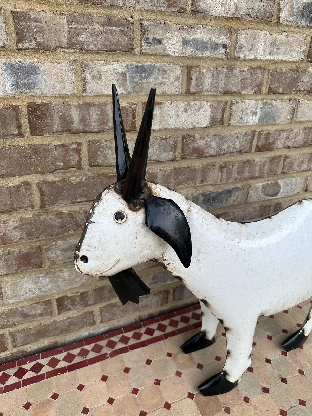 Cute Large Hand-Made Metal Goat Statue Folk Art Farmhouse Shic Baby Kid Billy Rustic