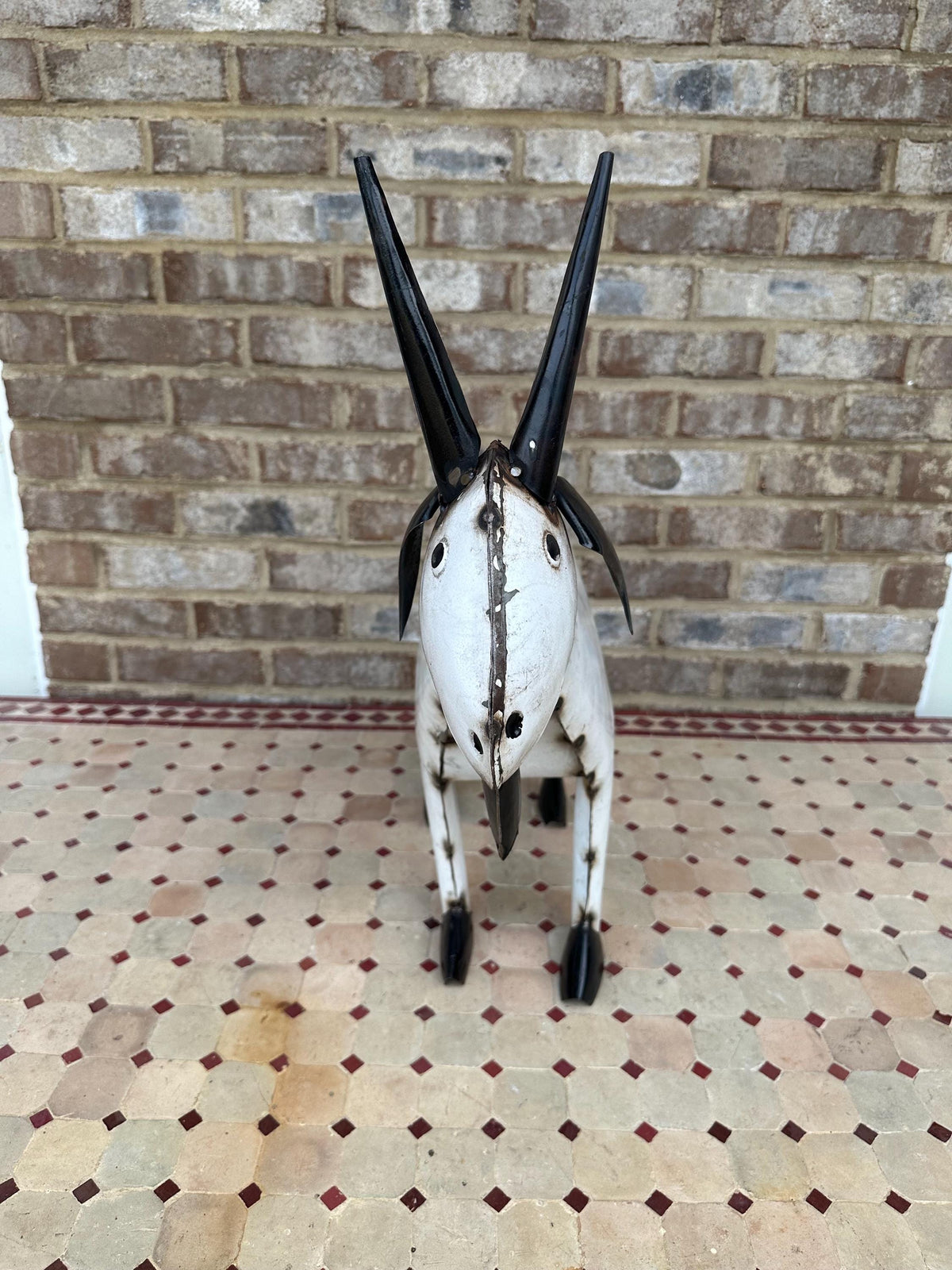 Cute Large Hand-Made Metal Goat Statue Folk Art Farmhouse Shic Baby Kid Billy Rustic
