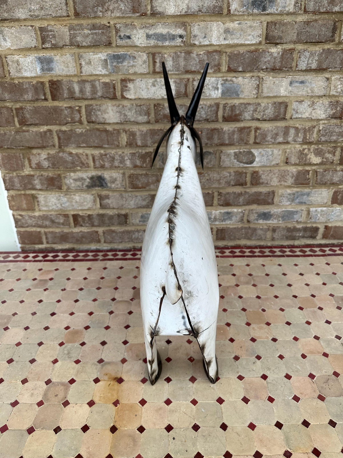 Cute Large Hand-Made Metal Goat Statue Folk Art Farmhouse Shic Baby Kid Billy Rustic
