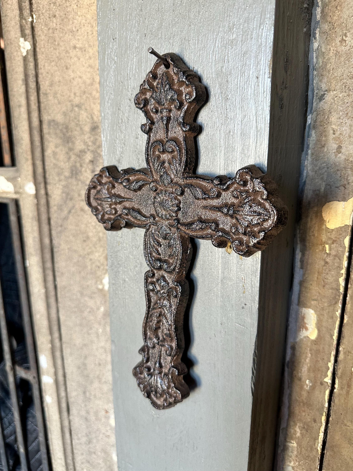 Ornate Cast Iron 10” Cross Wall Hanging