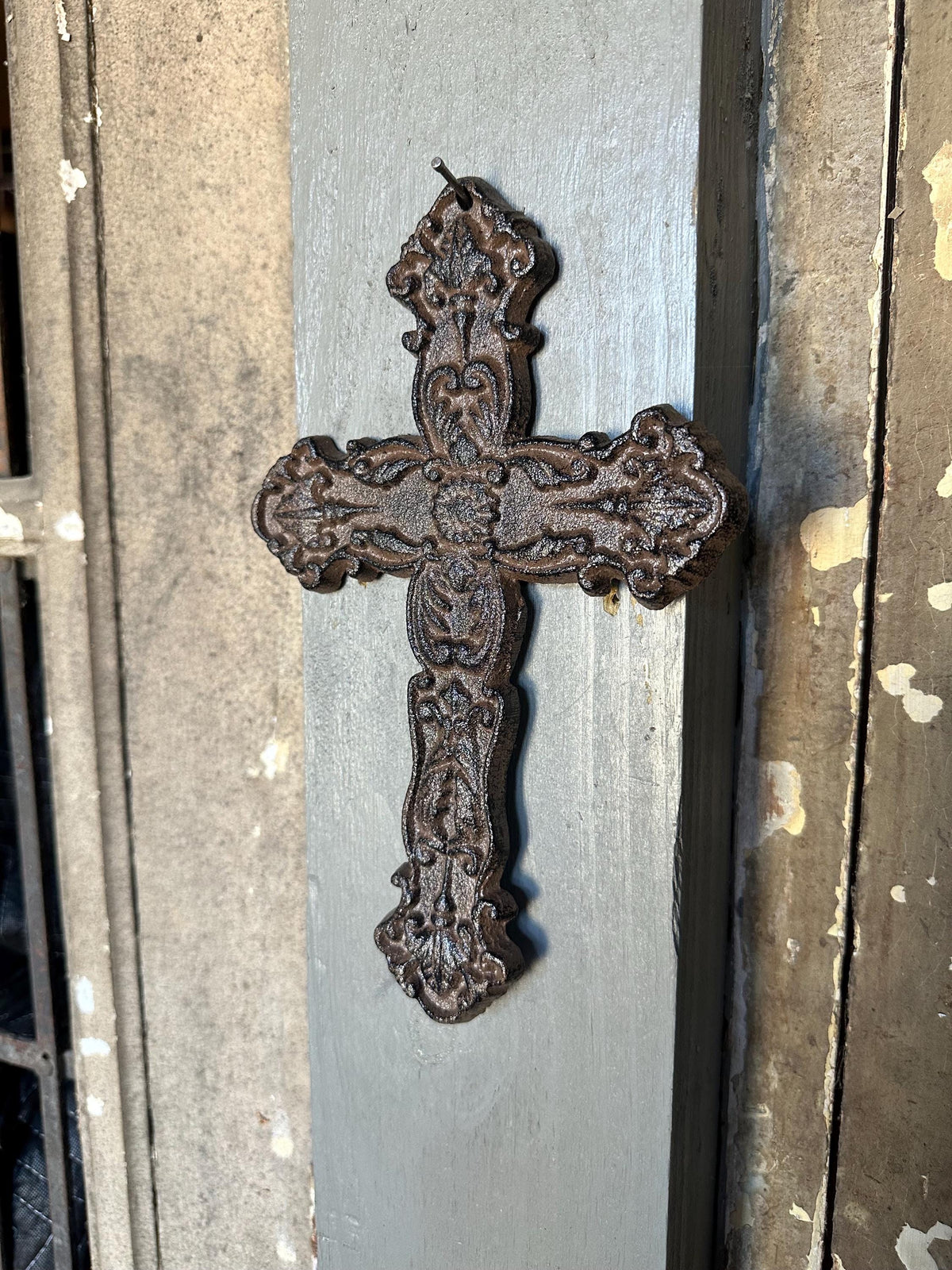 Ornate Cast Iron 10” Cross Wall Hanging