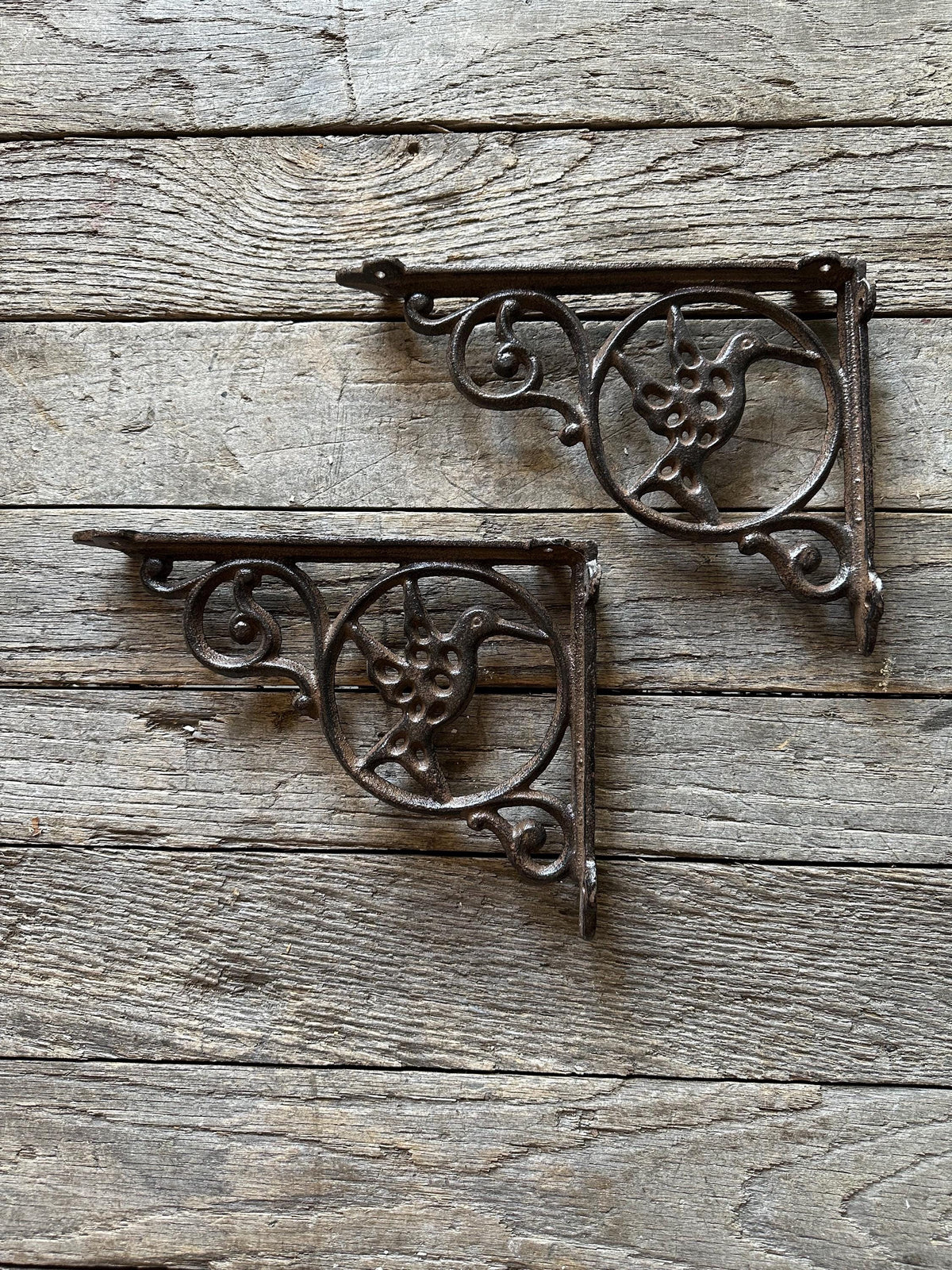 Set Of 2 - Cute Hummingbird Cast Iron Shelf Bracket