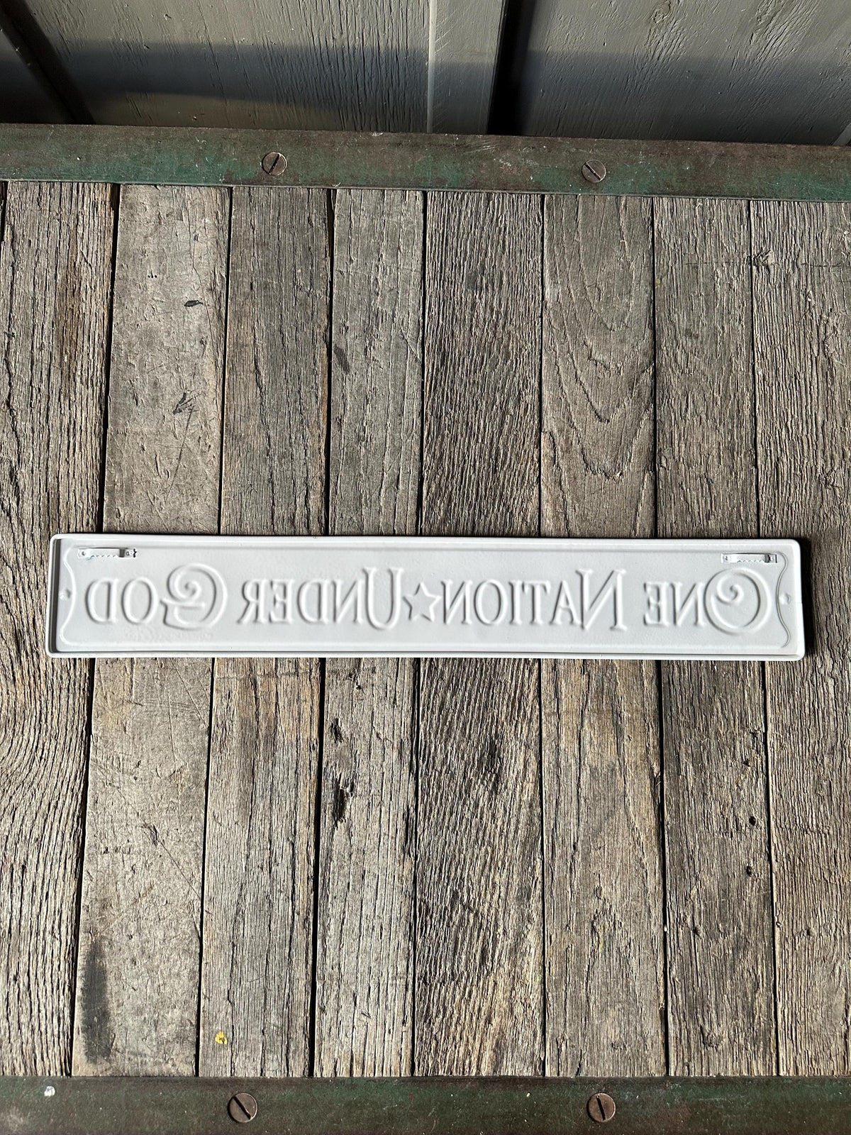 "One Nation Under God" Embossed Rustic Metal Sign