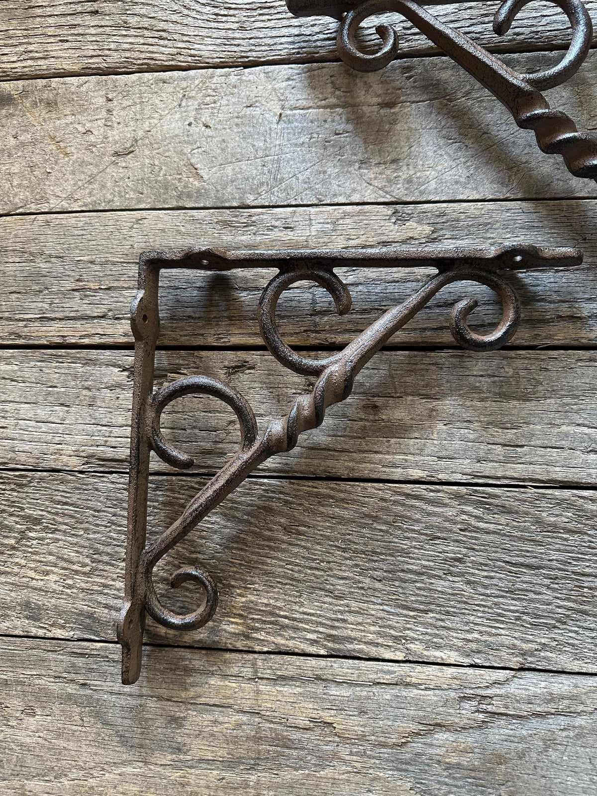 Set Of 2 9"x9” Cast Iron Twisted Ornate French Style Brackets