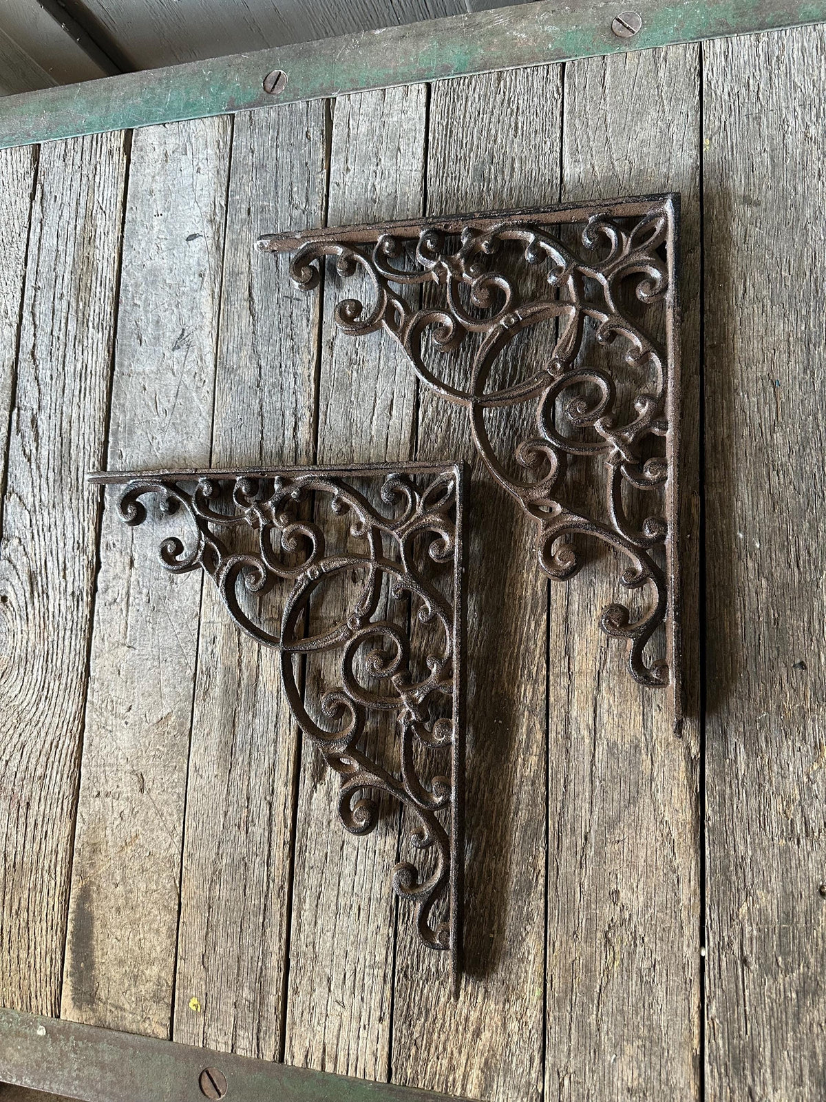 Set Of 2 - 13” x 11” Large Ornate Intricate Cast Iron Shelf Bracket