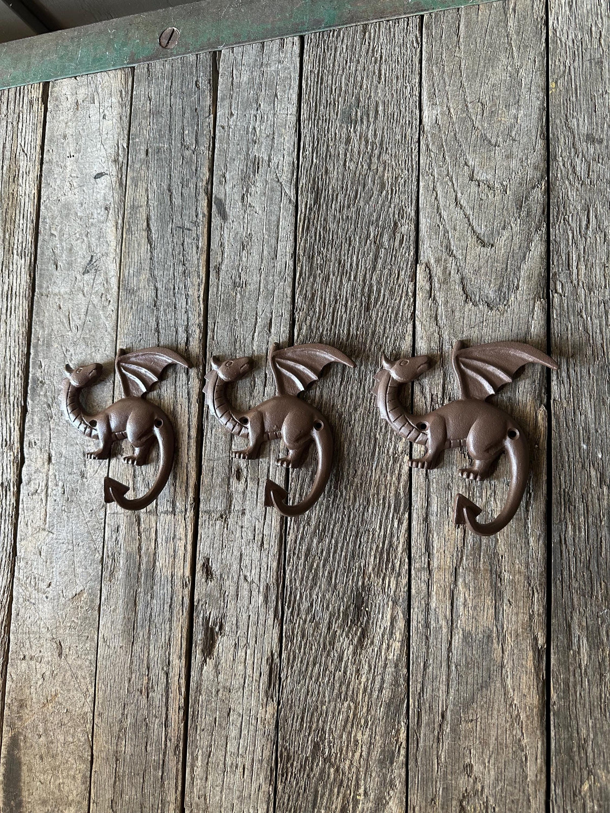 Set Of 3 Dragon Hooks - Medieval Castle Knights Entryway Bathroom Towel Coat Hat Holder Mythical Fire