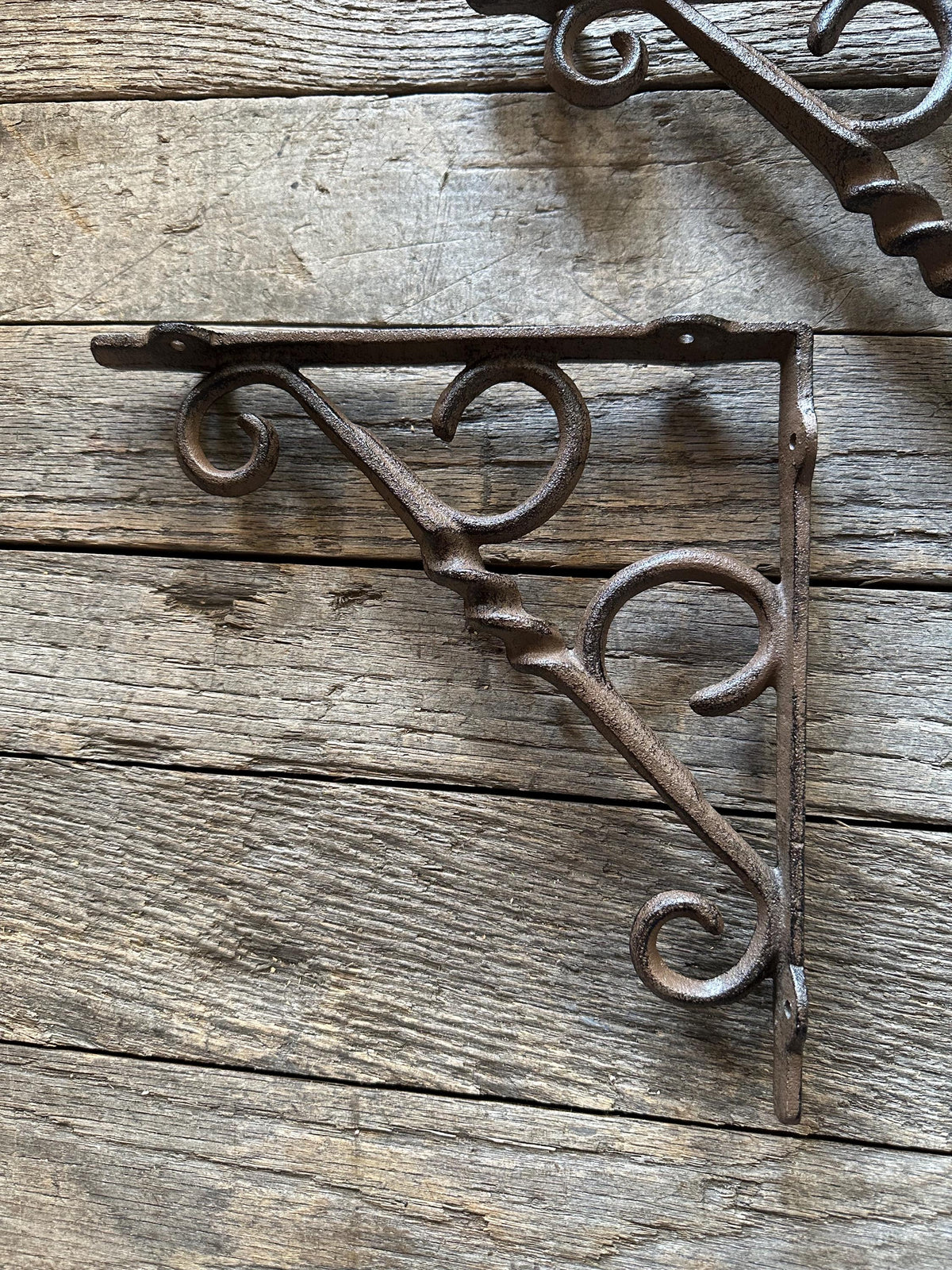 Set Of 2 9"x9” Cast Iron Twisted Ornate French Style Brackets