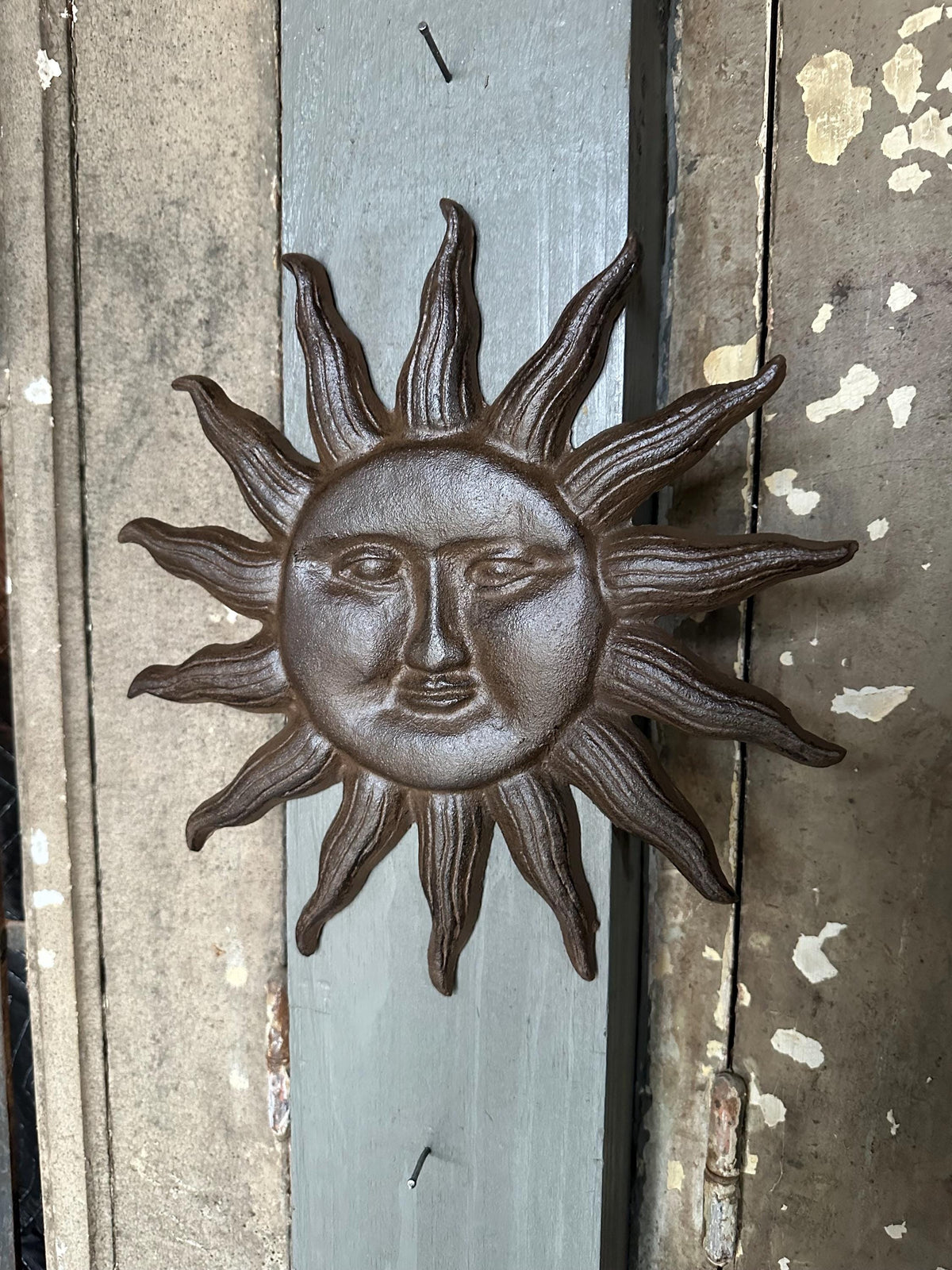 Large Cast Iron 12” Sun Face Plaque Garden Yard Art Decor