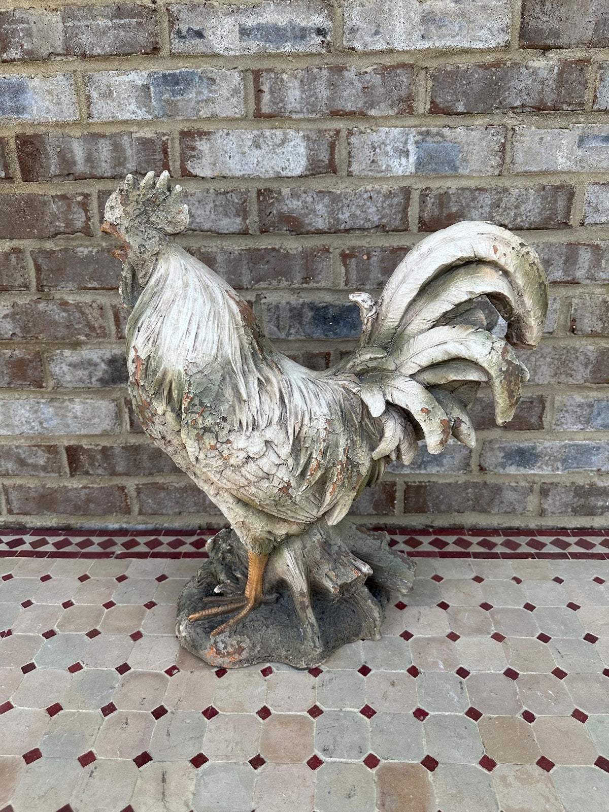 Stone-Style Full Size Rooster Statue Garden Sculpture