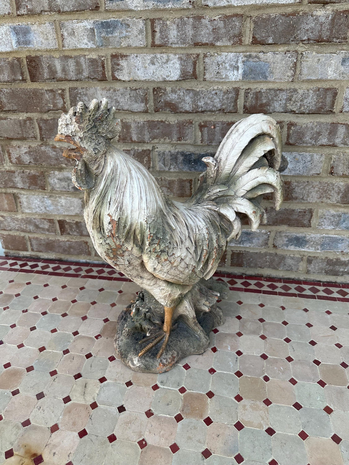 Stone-Style Full Size Rooster Statue Garden Sculpture