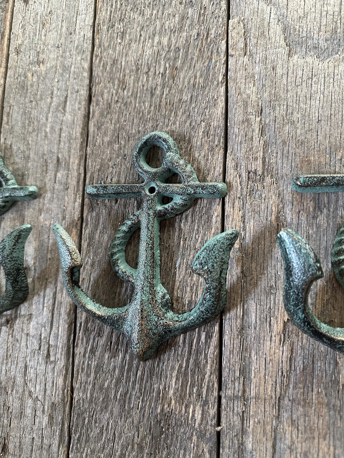 Set Of 3 Cast Iron Anchor Hanger Hooks - Beach Nautical Room Holder Towel Hat Key Coat Rack Double