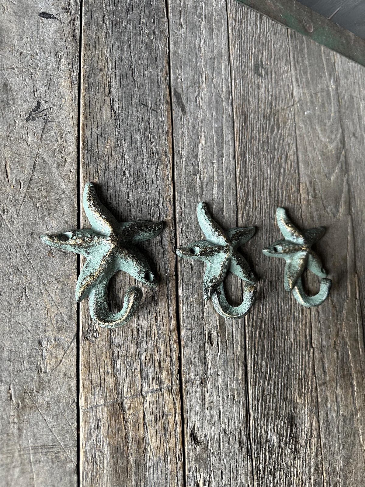 Set Of 3 - Cast Iron Starfish Wall Hook - Beach House Rustic Cabin Decor Entryway Towel Key Hanger