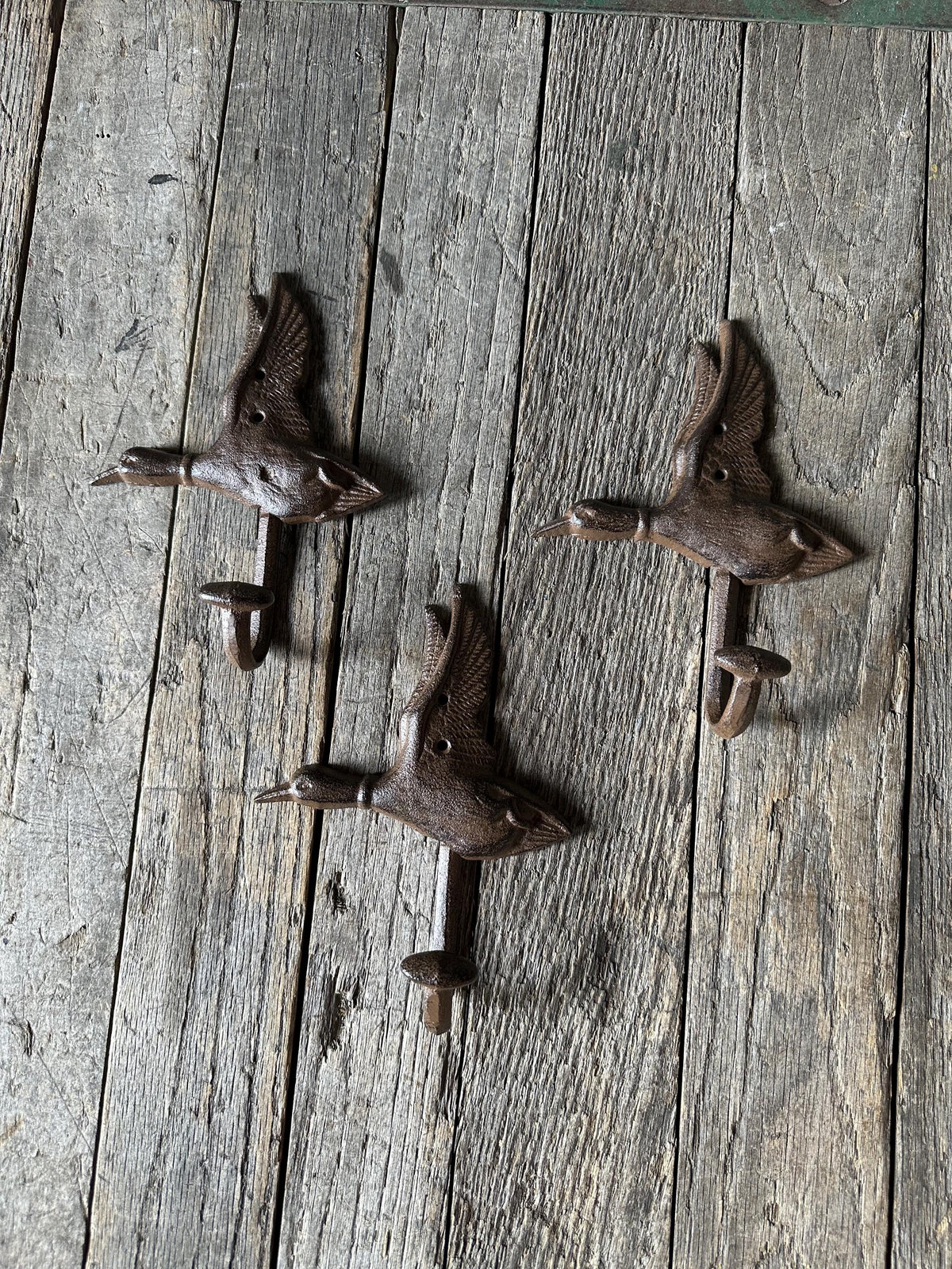Set Of 3 - Cast Iron Flying Duck Wall Hook - Rustic Cabin Decor Mountain Lake Forest Entryway Towel Key Hanger