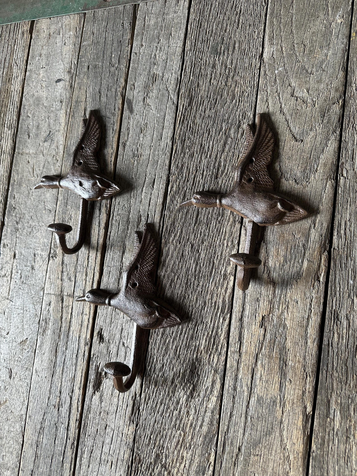 Set Of 3 - Cast Iron Flying Duck Wall Hook - Rustic Cabin Decor Mountain Lake Forest Entryway Towel Key Hanger