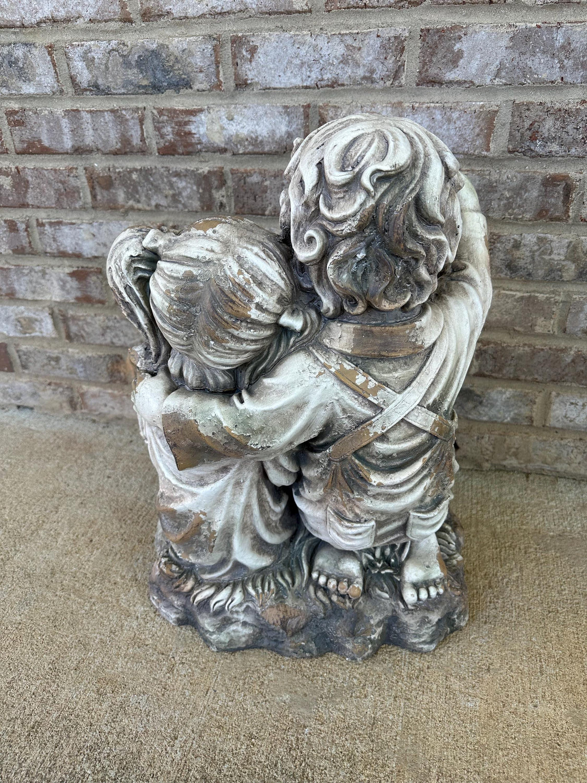 Large Stone Style Boy & Girl Holding Lantern Garden Art Statue