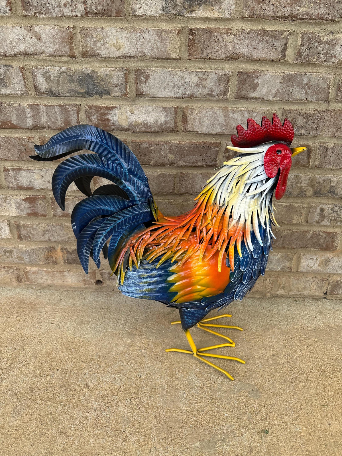 Beautiful Full-Size Colorful 19” Metal Rooster Statue