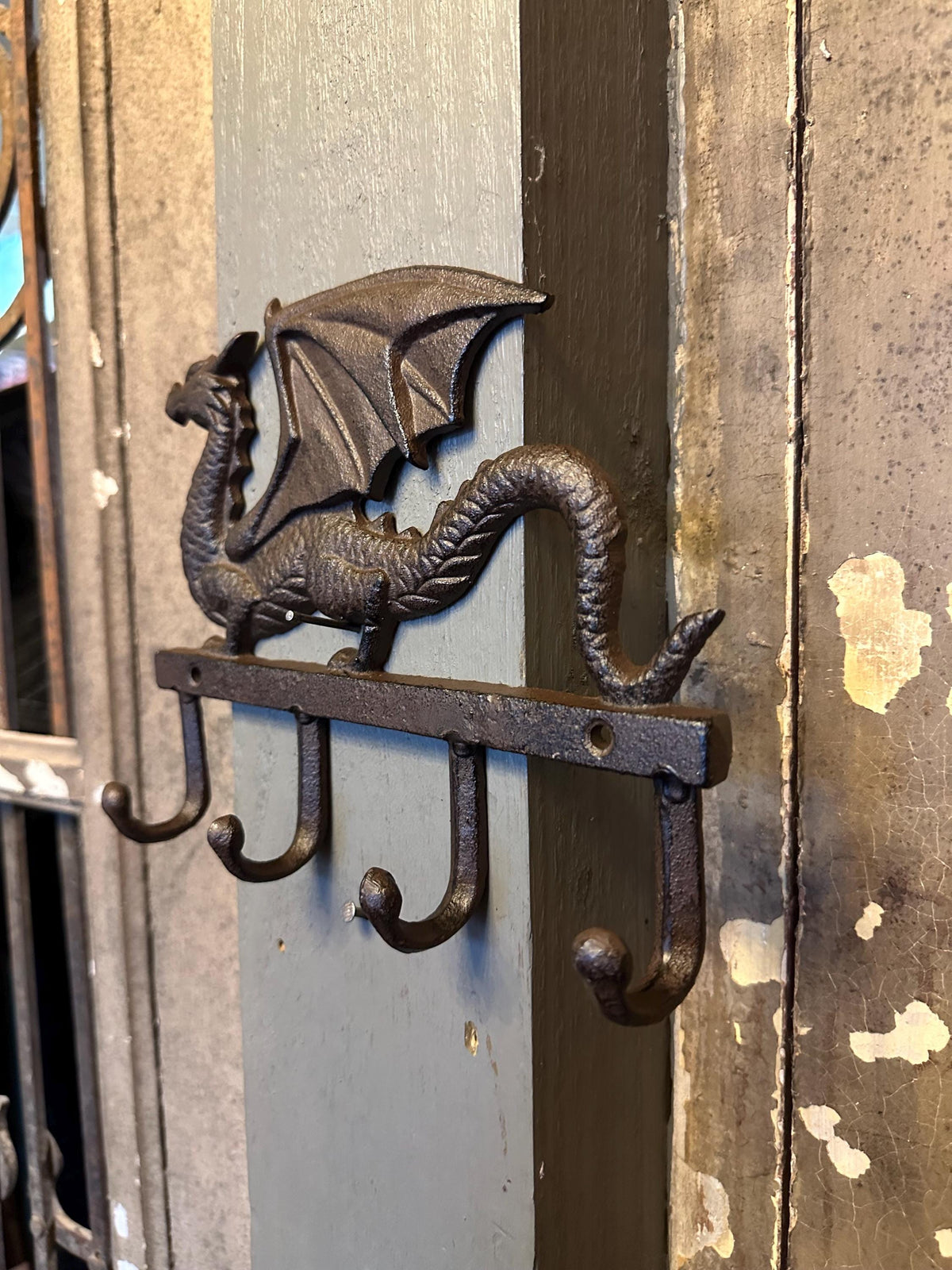 Large Cast Iron 4 Hook Dragon Hanger Hooks