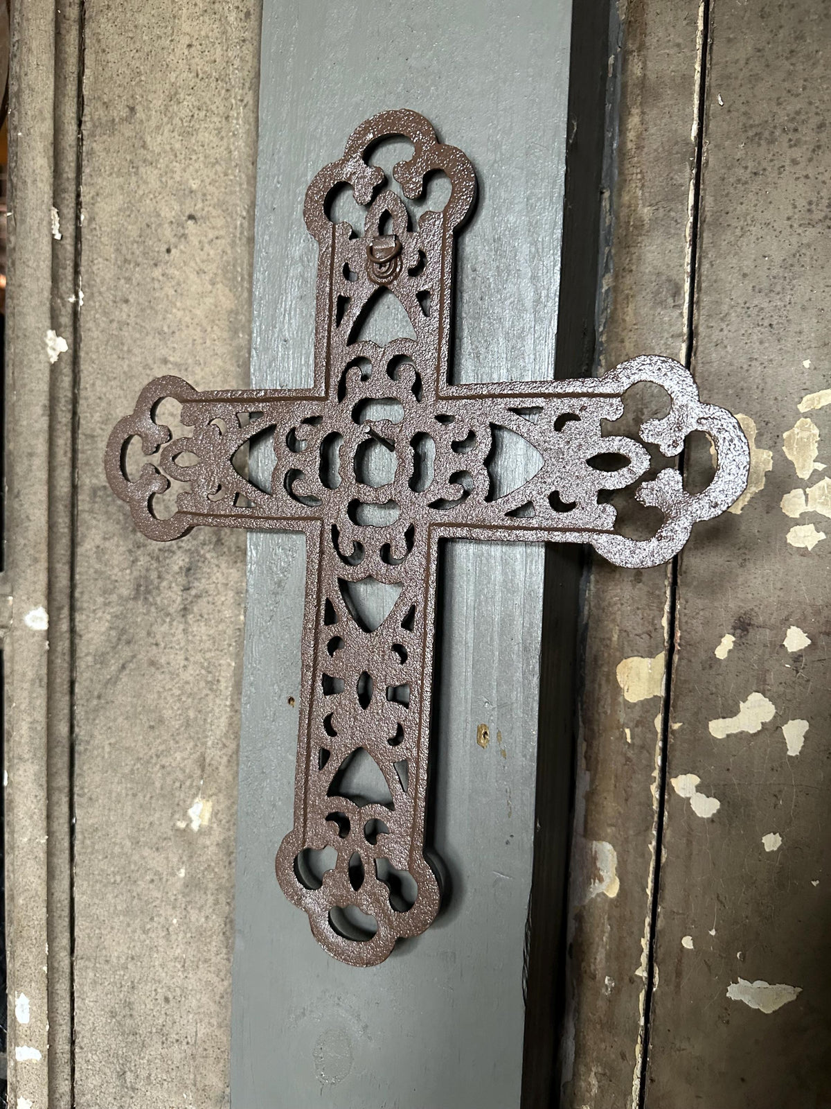 Large 13” x 11” Cast Iron Cross Fleur De Lis French Style FDL