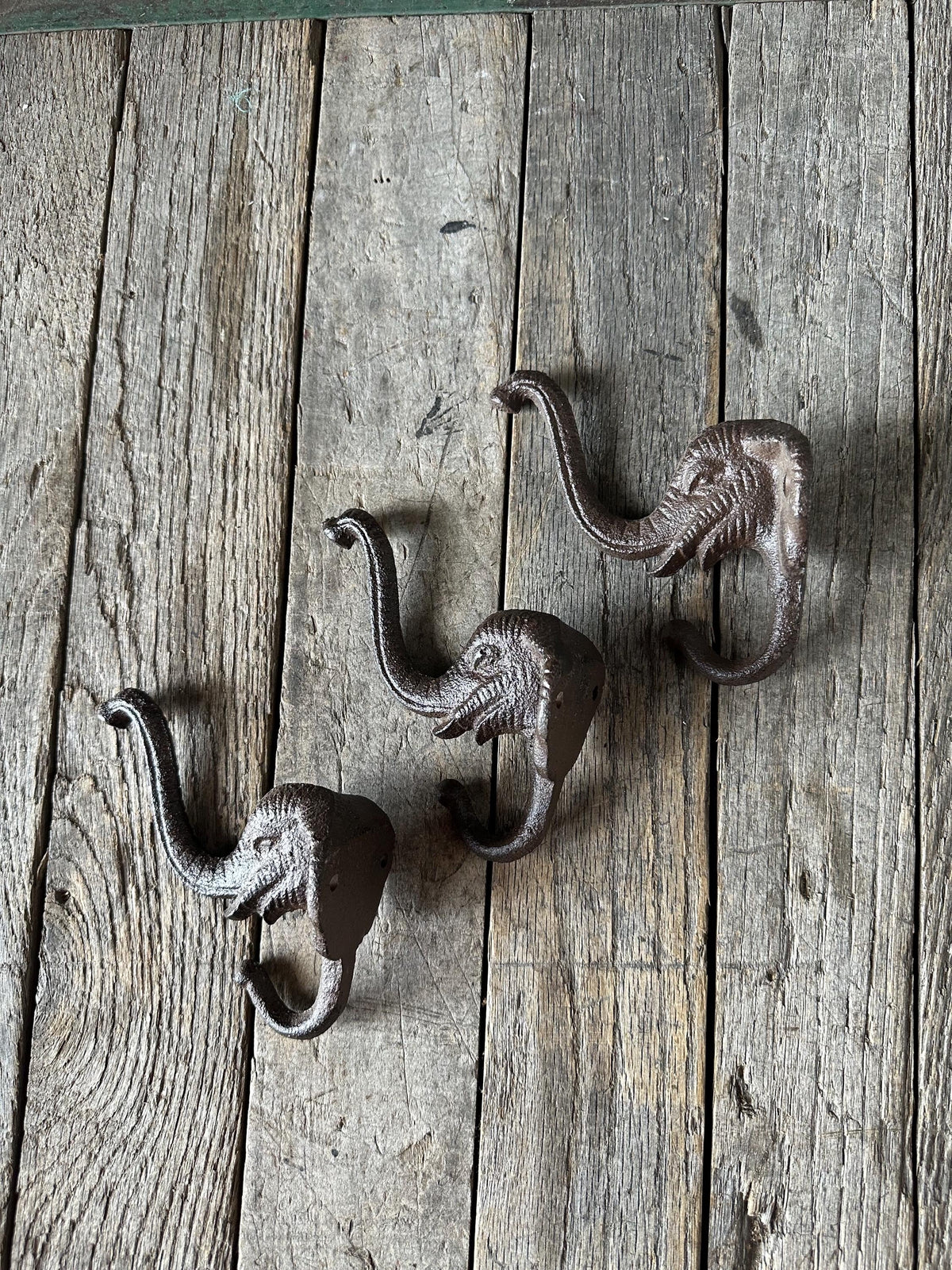 Set of 3 - Cast Iron Elephant Towel Hooks