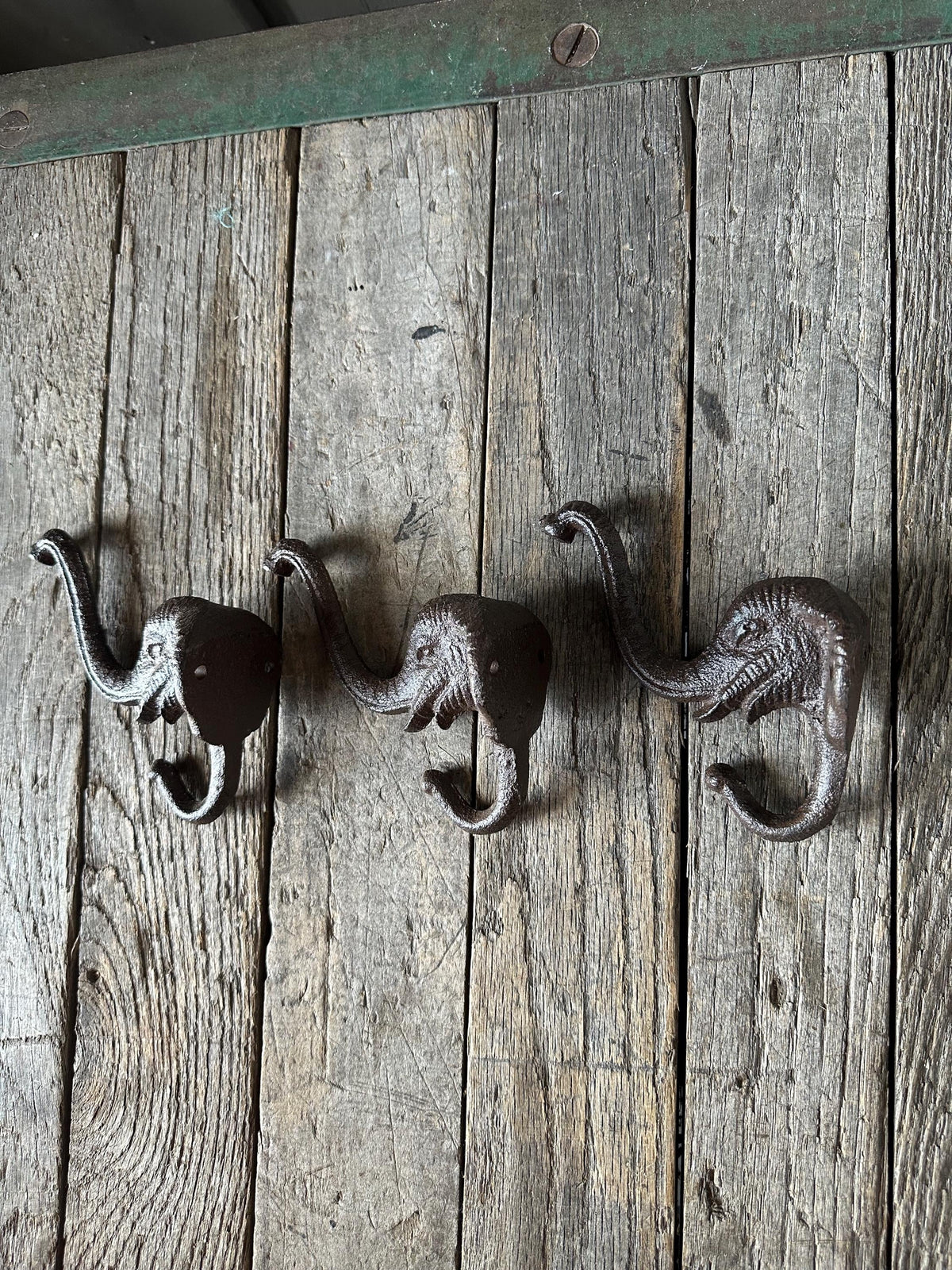 Set of 3 - Cast Iron Elephant Towel Hooks