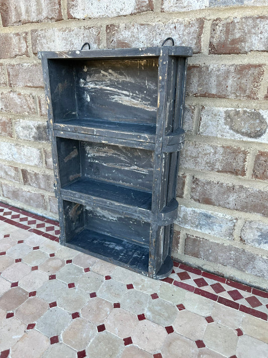 Rustic Three Tier Brick Mold Shelf Farmhouse Antique Style Distressed Box Tray Display Holder Table Black