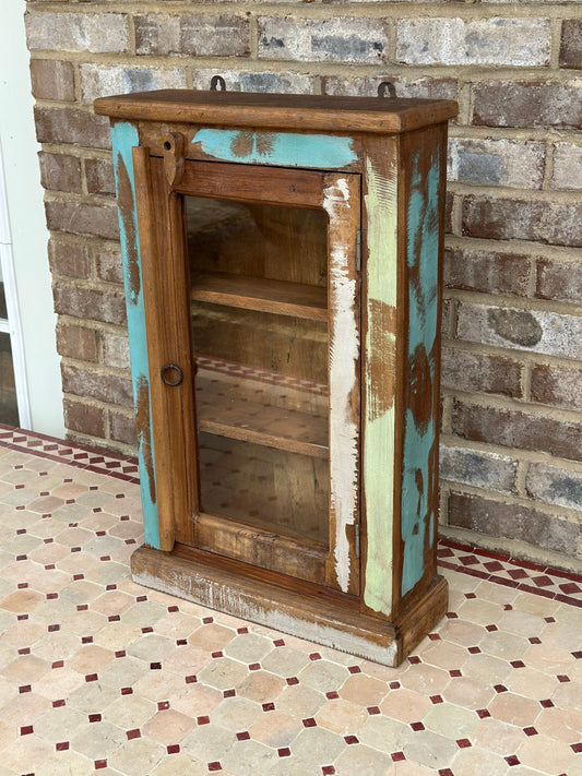 Rustic Primitive 24” Wall Hanging Cabinet W/ Glass Door - What-Not-Shelf - Free Standing - Reclaimed Wood Antique Vintage Style