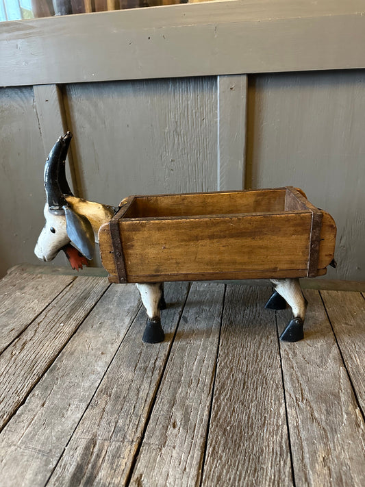 Rustic Primitive Metal Goat Farmhouse Decor Vintage Wooden Brick Mold Box Tray Planter Bowl Bucket Cute Billy Sculpture