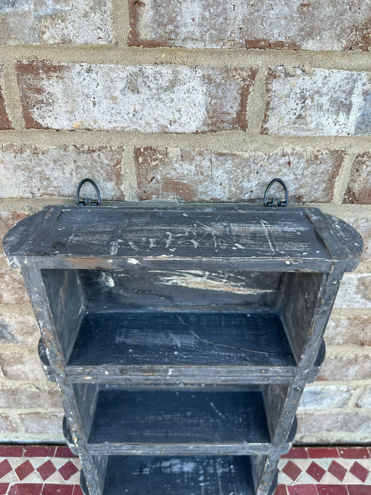 Rustic Three Tier Brick Mold Shelf Farmhouse Antique Style Distressed Box Tray Display Holder Table Black