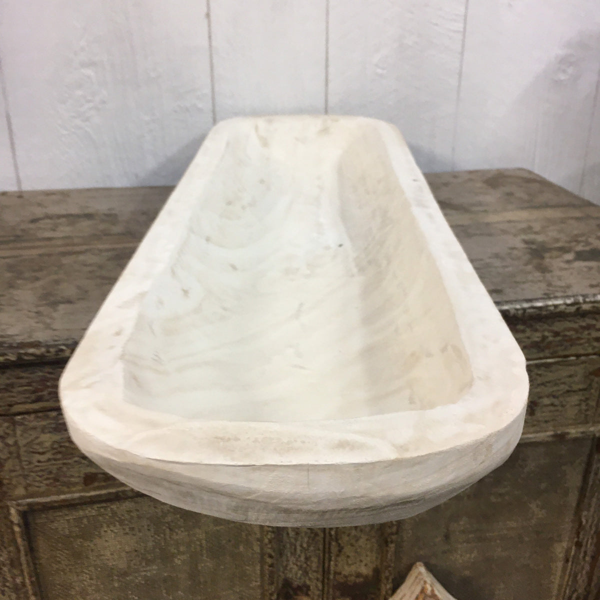 Large Long 29"x9" Skinny Carved Wooden Dough Bowl