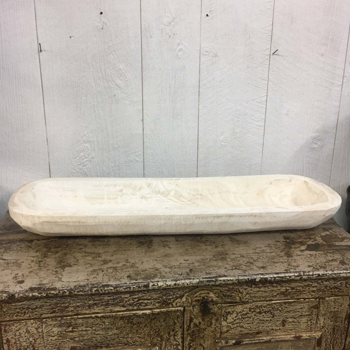 Large Long 29"x9" Skinny Carved Wooden Dough Bowl