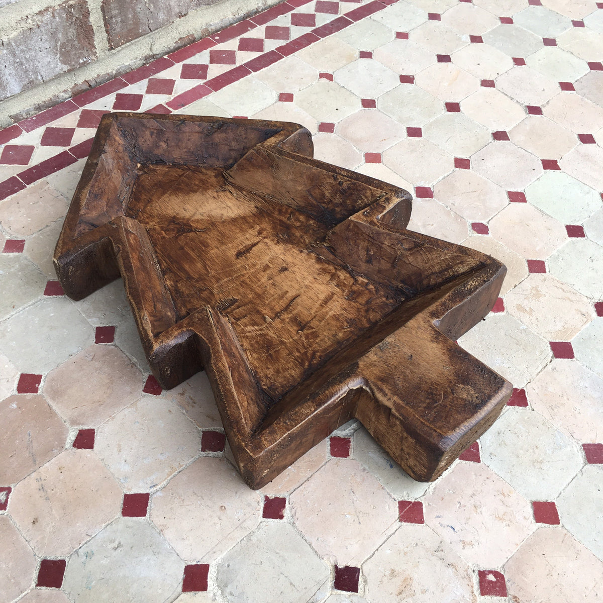 Hand-Carved Wooden Christmas Tree Bowl Holiday Decor Display Farmhouse Rustic