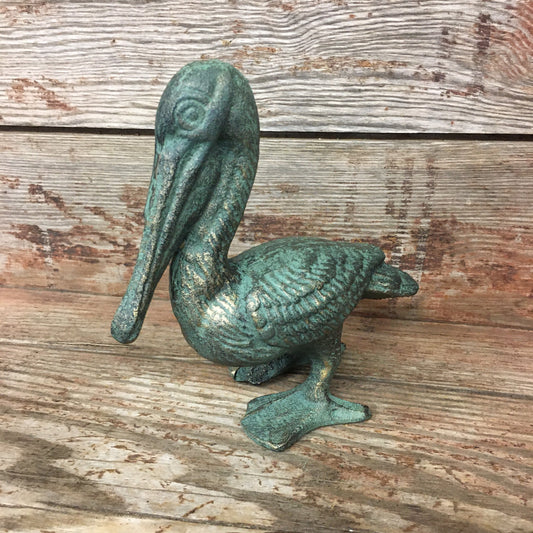 Cast Iron Pelican Statue Lawn Yard Art Bird Beach Nautical Coastal Decor