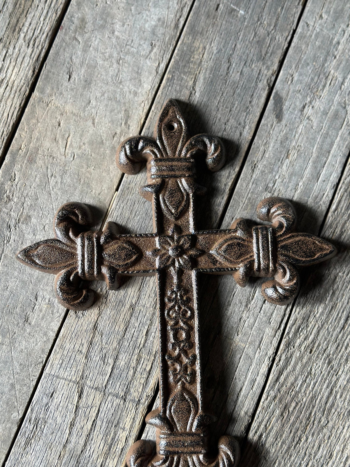 Large FLEUR DE LIS Cross Antique Brown Patina Finish for wall mounting 9" x 12” Heavy