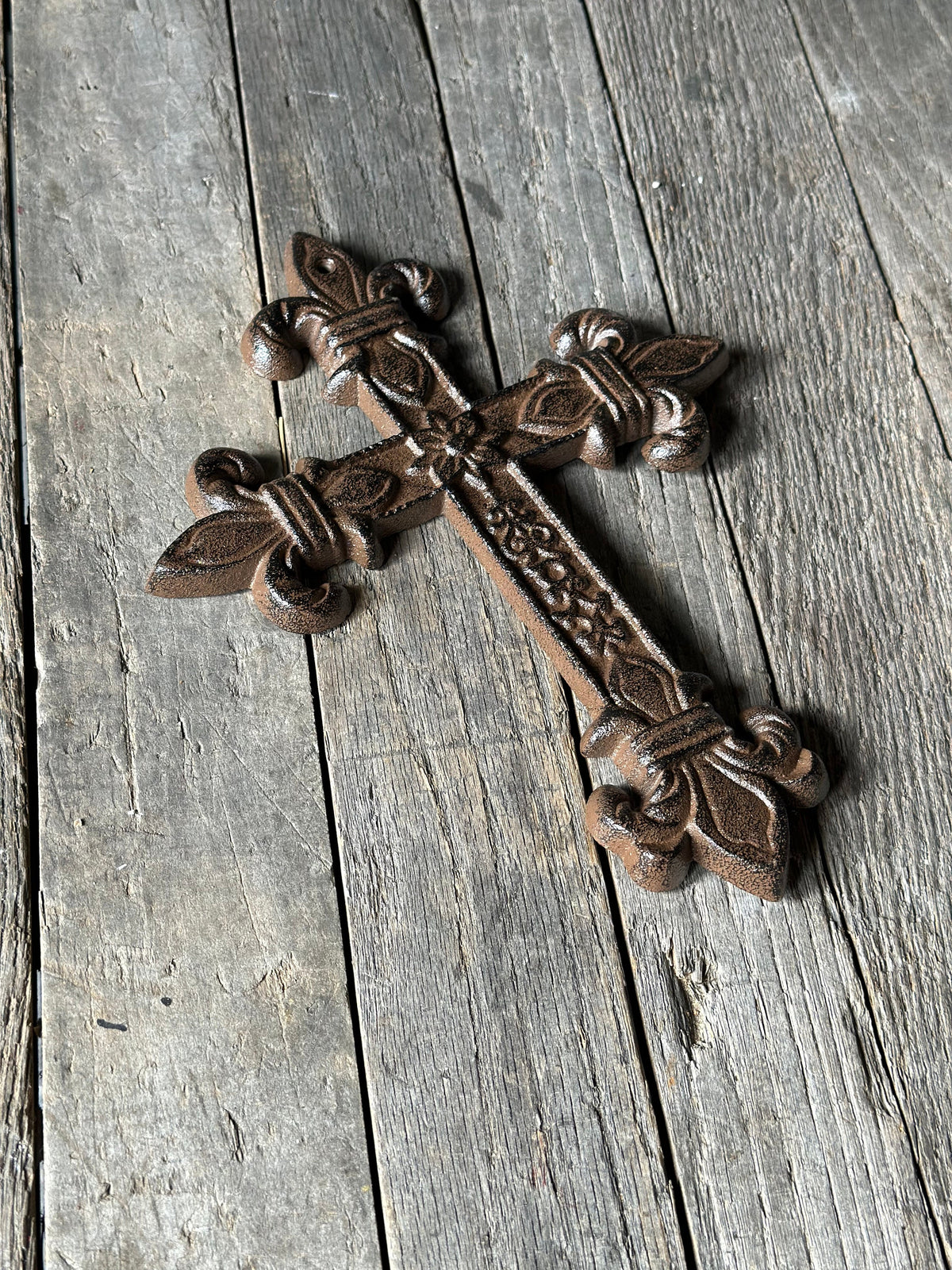 Large FLEUR DE LIS Cross Antique Brown Patina Finish for wall mounting 9" x 12” Heavy