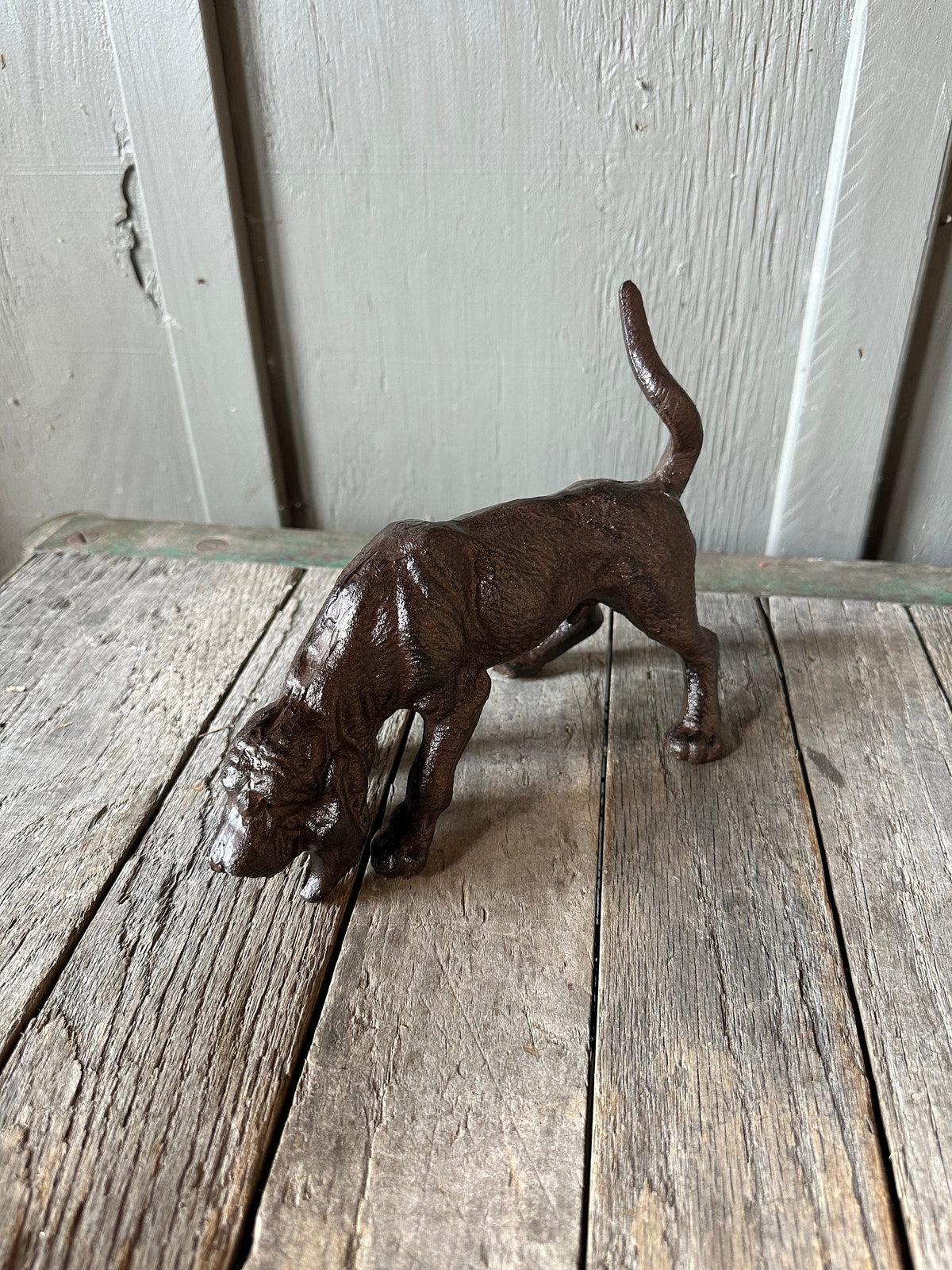 Large Cast Iround Hound Dog Statue - Paperweight Door Stop Puppy Gift Figurine Heavy
