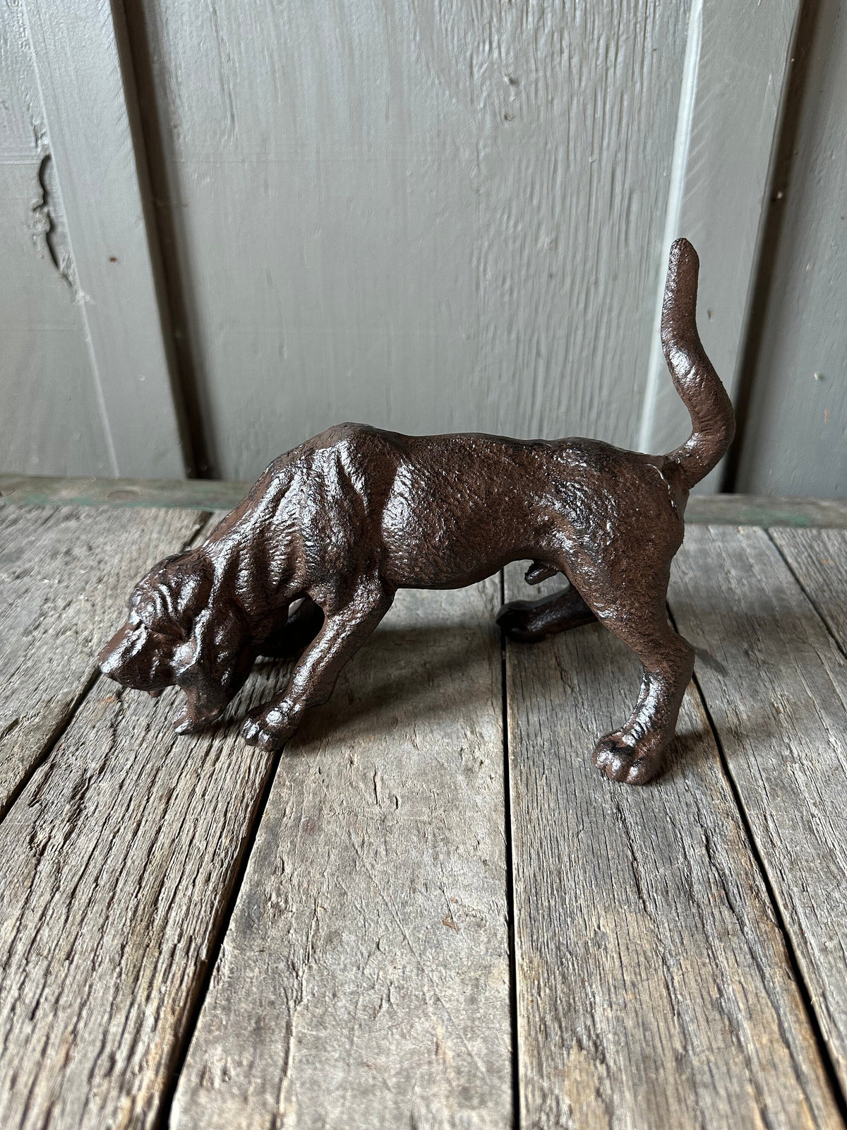 Large Cast Iround Hound Dog Statue - Paperweight Door Stop Puppy Gift Figurine Heavy