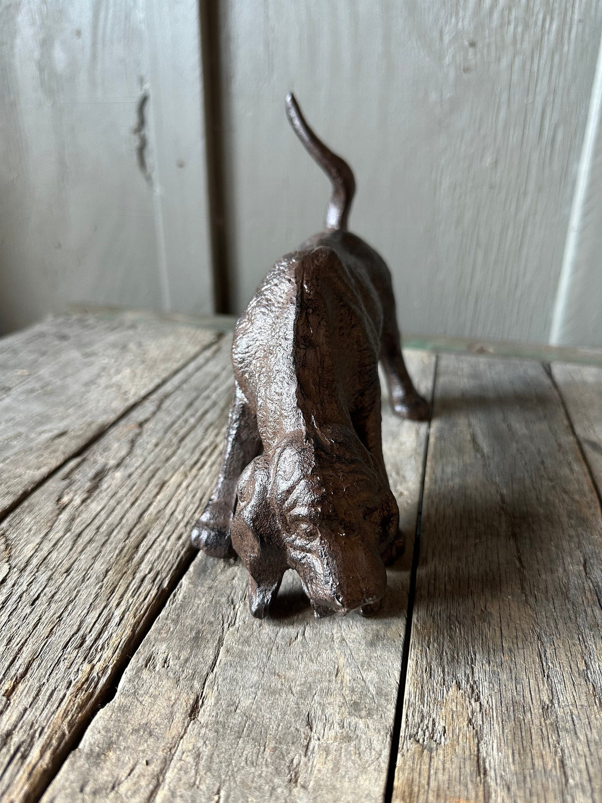 Large Cast Iround Hound Dog Statue - Paperweight Door Stop Puppy Gift Figurine Heavy