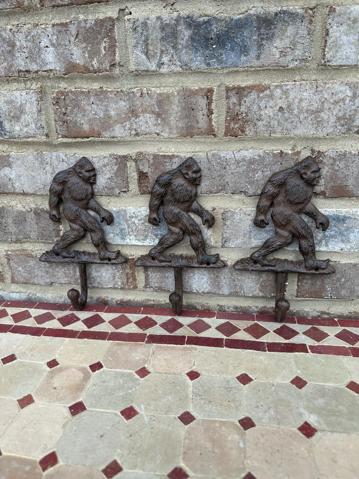 Set Of 3 - Cast Iron Sasquatch Wall Hook Yeti Rustic Cabin Decor Dinner Mythical Mountain Forest Creature Entryway Towel Key Hanger