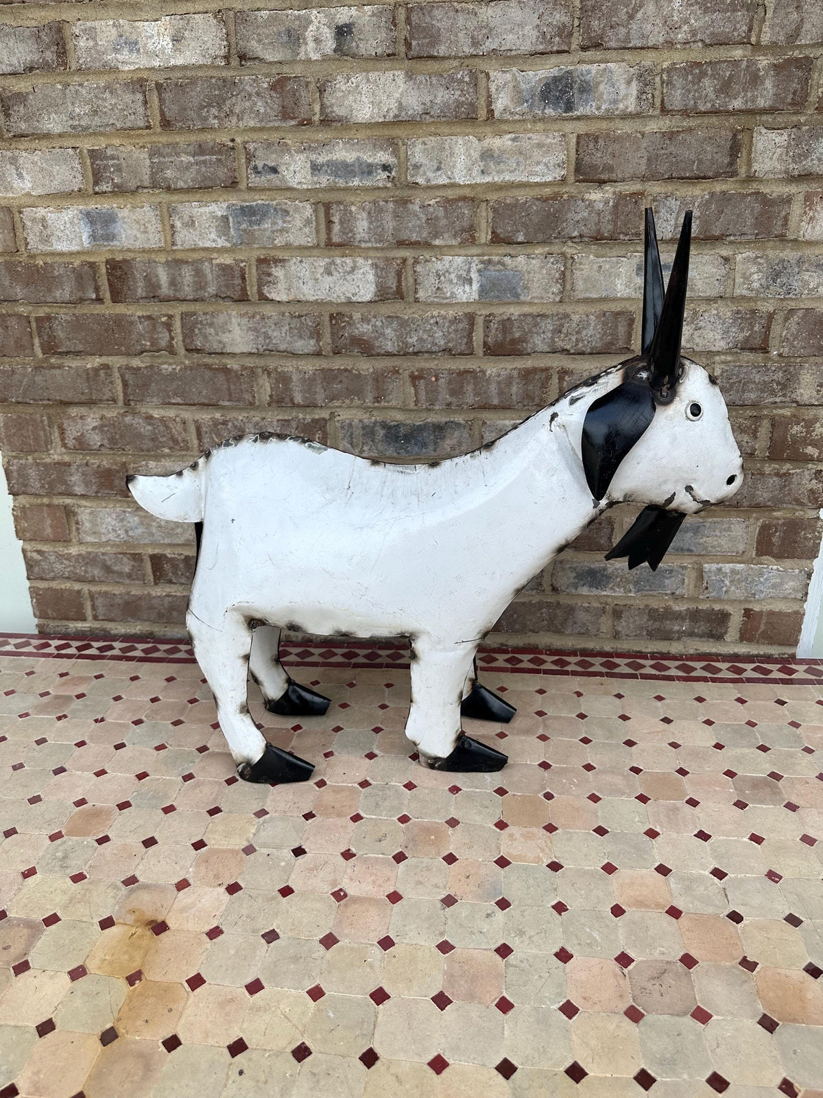 Cute Large Hand-Made Metal Goat Statue Folk Art Farmhouse Shic Baby Kid Billy Rustic