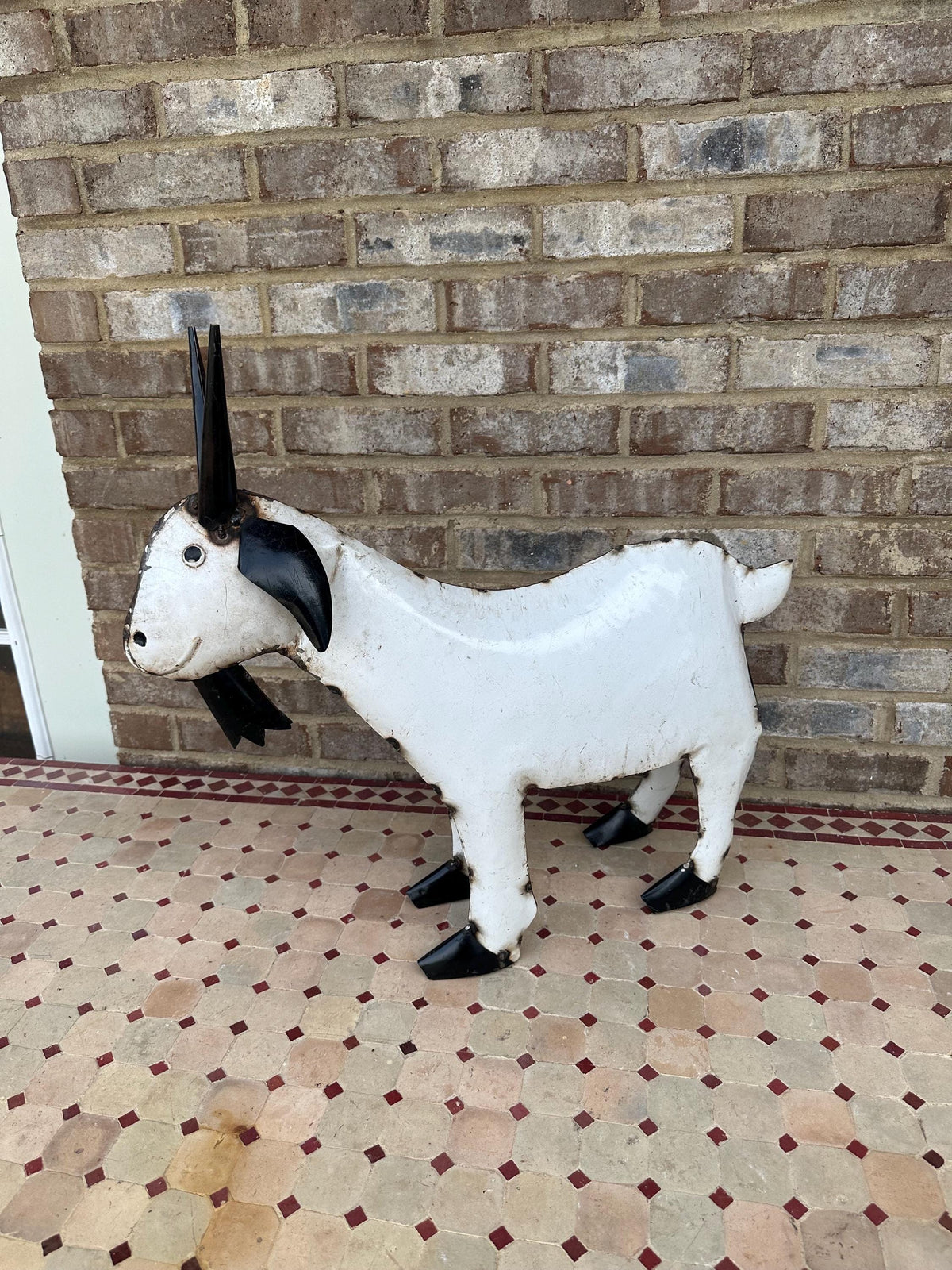 Cute Large Hand-Made Metal Goat Statue Folk Art Farmhouse Shic Baby Kid Billy Rustic