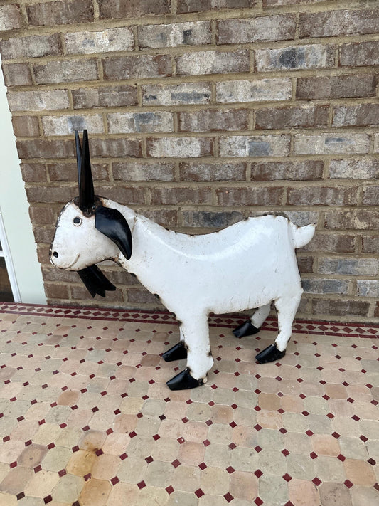 Cute Large Hand-Made Metal Goat Statue Folk Art Farmhouse Shic Baby Kid Billy Rustic