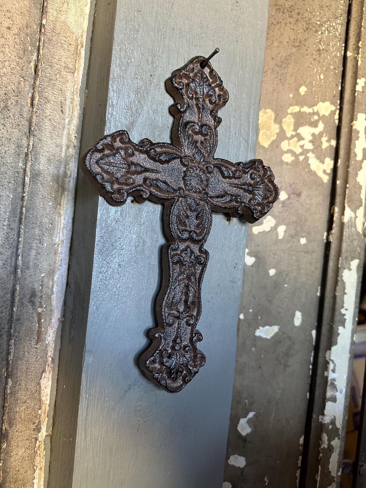Ornate Cast Iron 10” Cross Wall Hanging