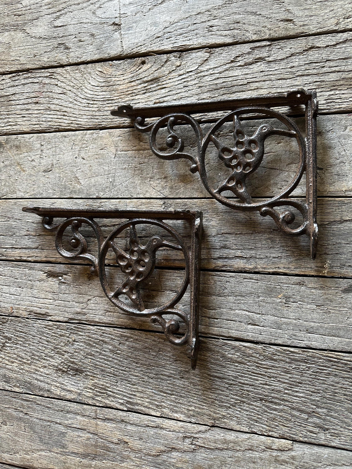 Set Of 2 - Cute Hummingbird Cast Iron Shelf Bracket